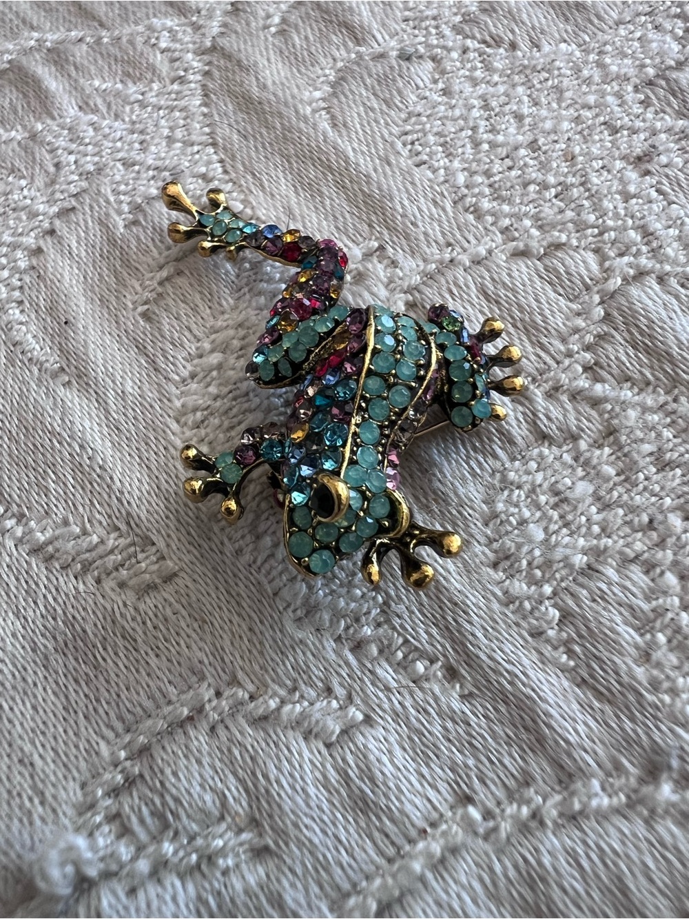 Multicolor Crystal Tree Frog Brooch